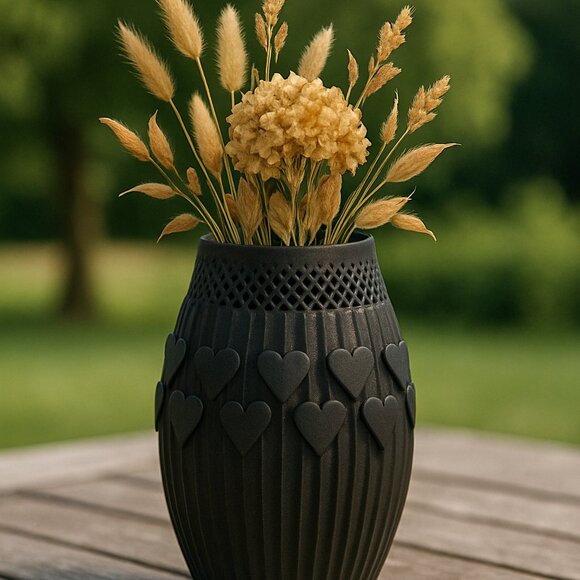 Gifts Black cute Heart Vase Romantic Ribbed Decorative modern Vase Valentine’s - Picture 3 of 5